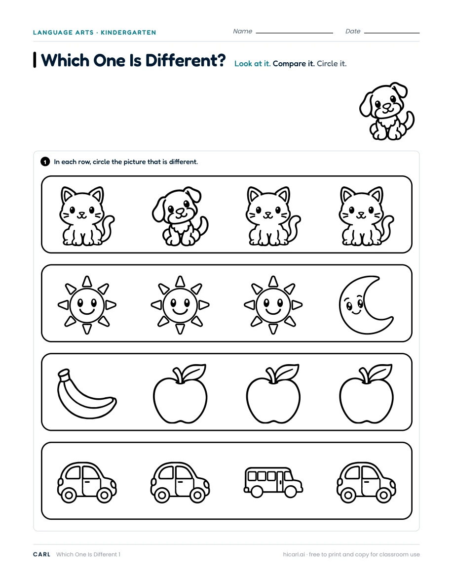 Same and different worksheets preview