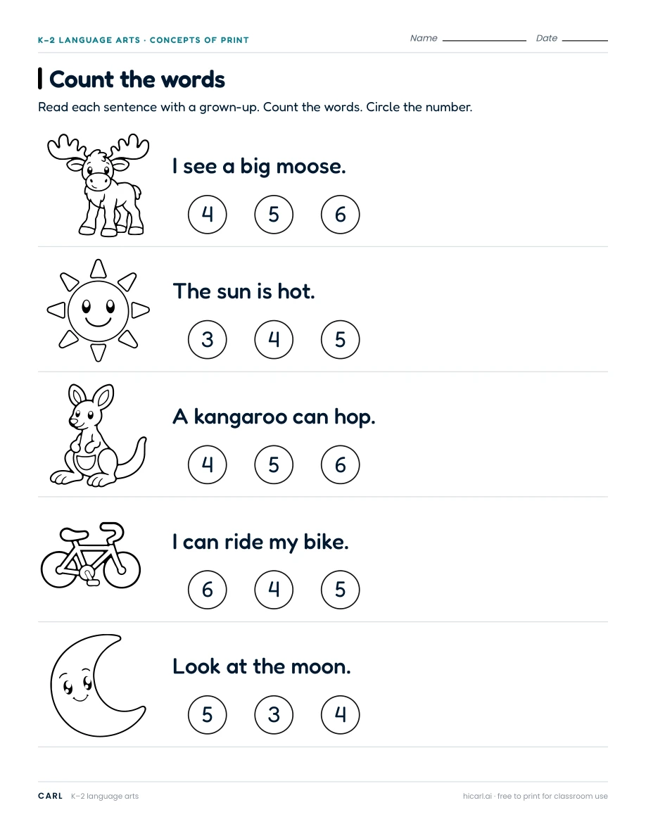 Count the words worksheet preview