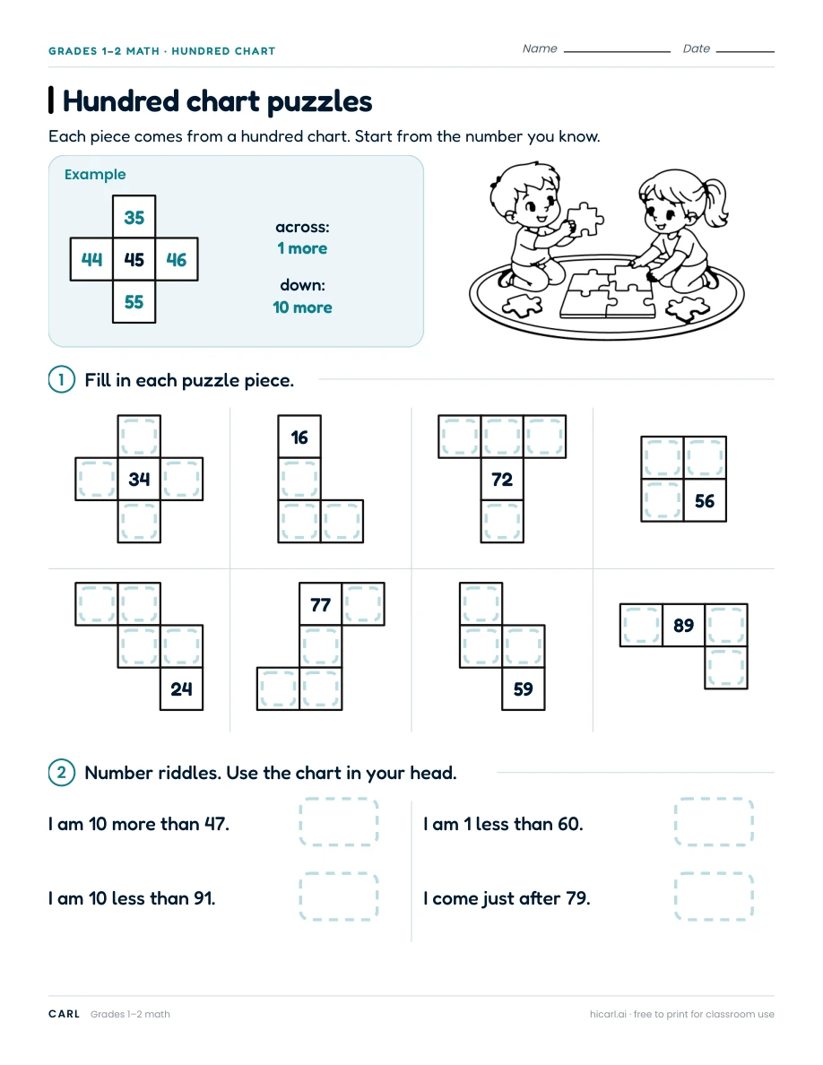 Hundred chart puzzles preview