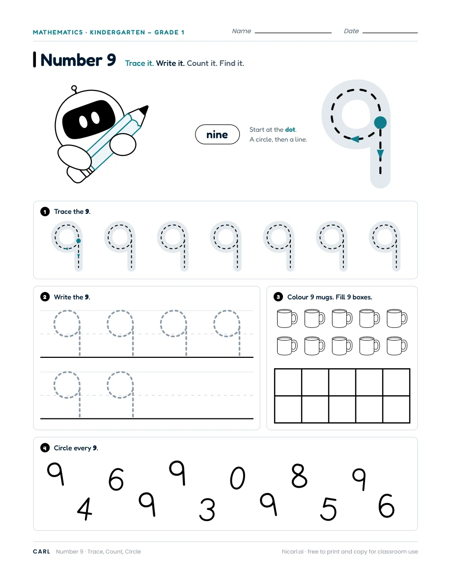 Number 9 worksheet — page 1 of 1