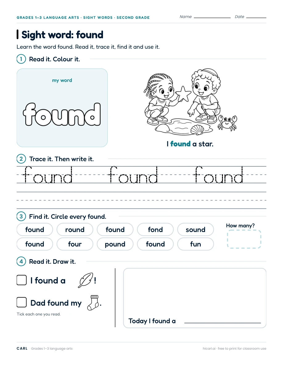 Sight word: found preview