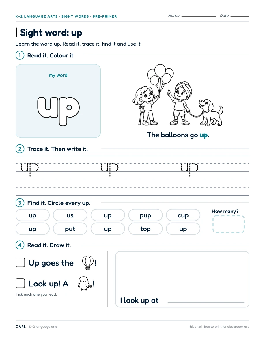 Sight word: up preview