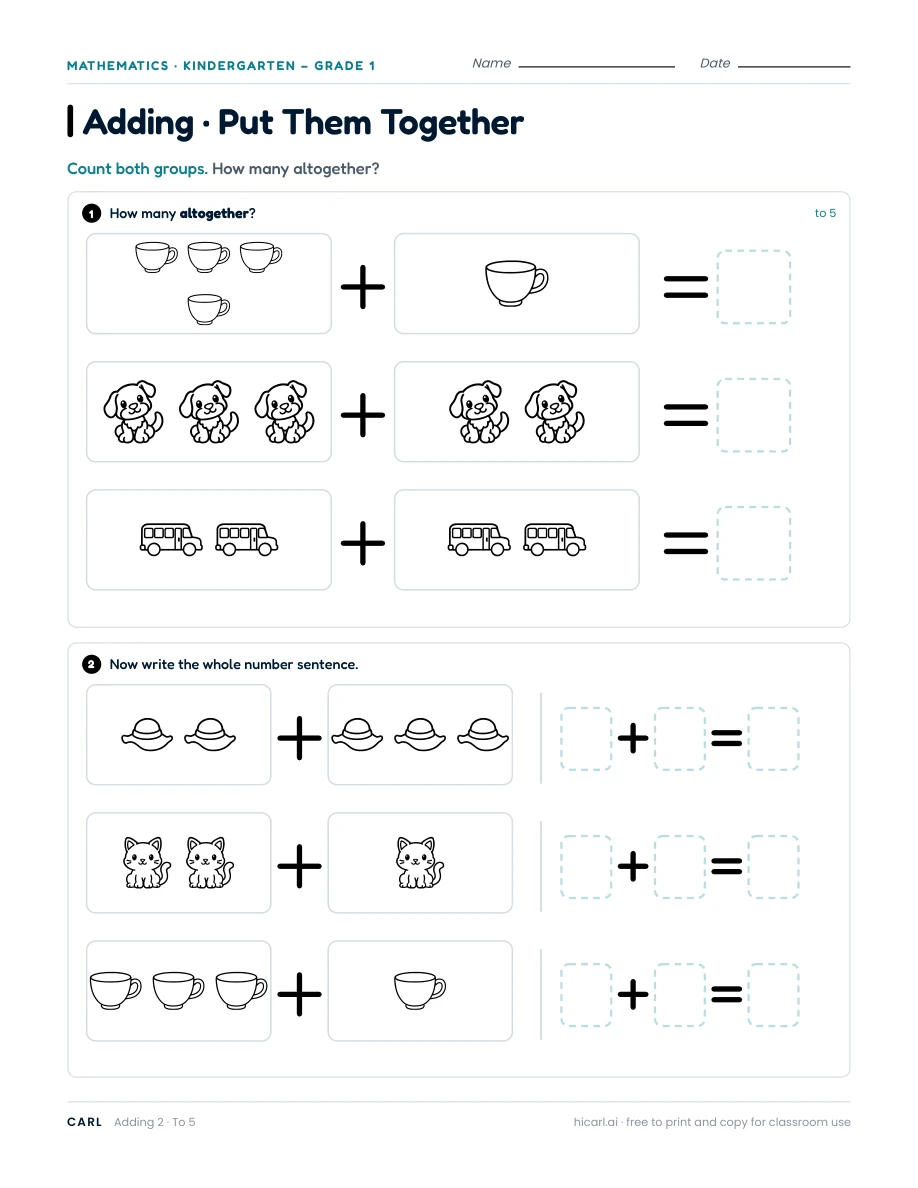 Early math worksheets preview