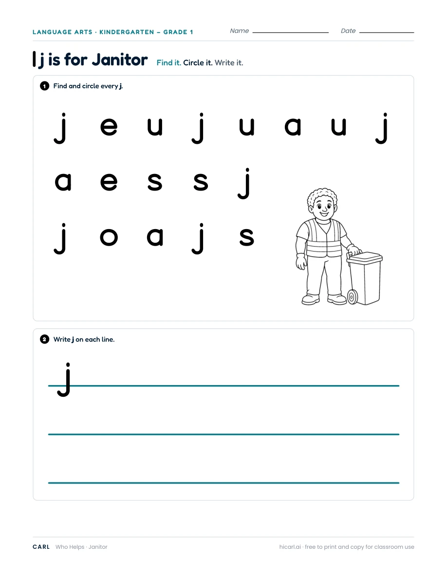 j is for Janitor — page 1 of 1