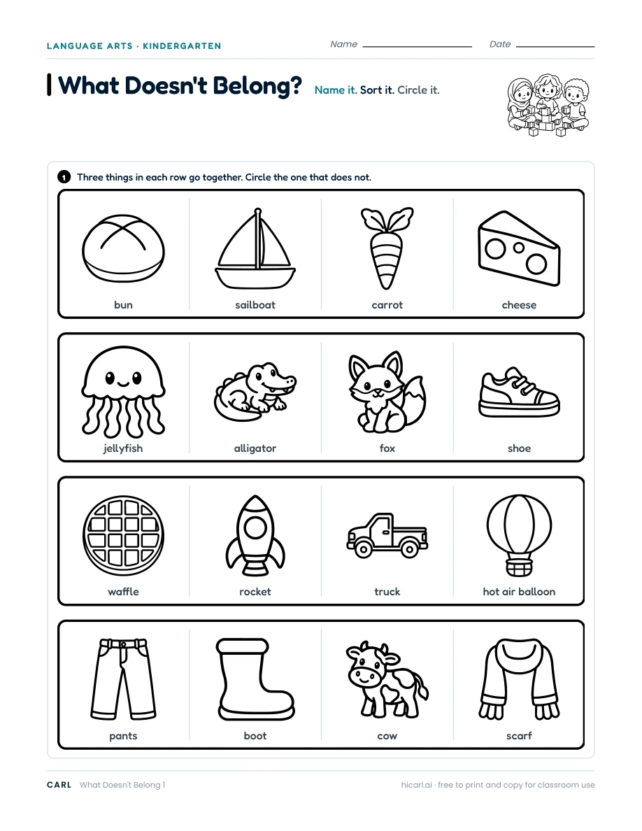 Picture sorting worksheets preview