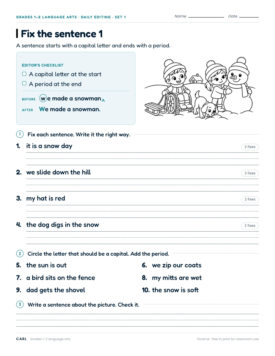 Sentence editing worksheets preview