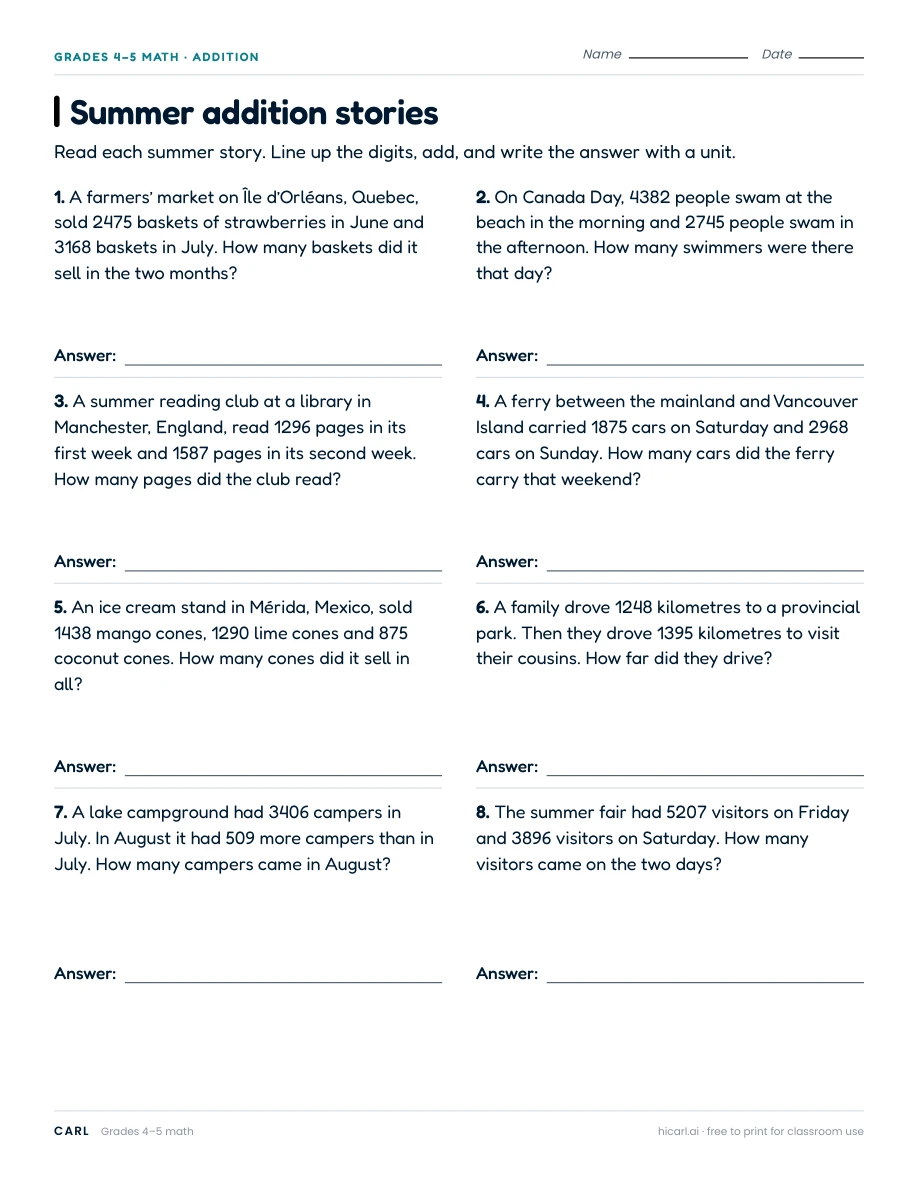 Addition stories and subtraction puzzles preview