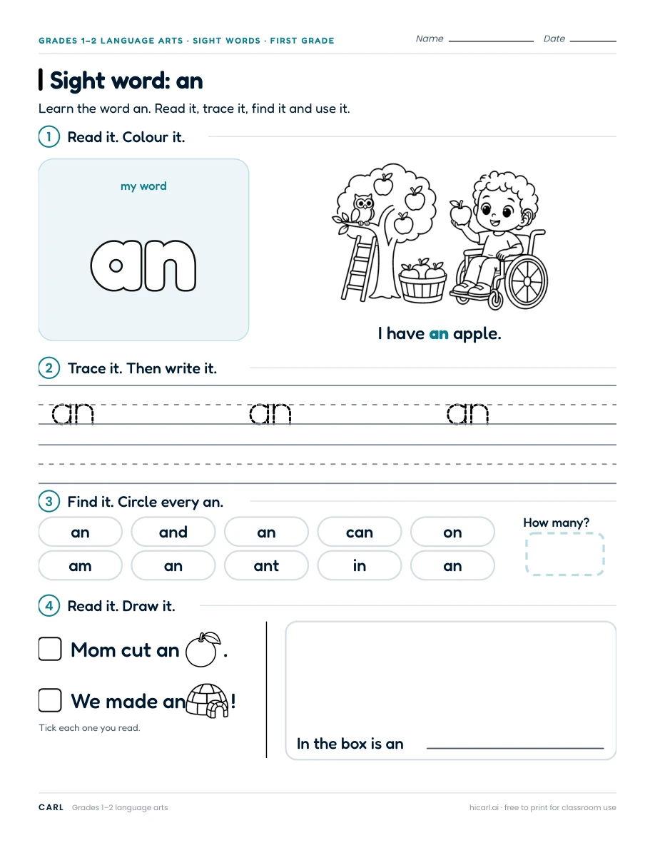 Sight word: an preview
