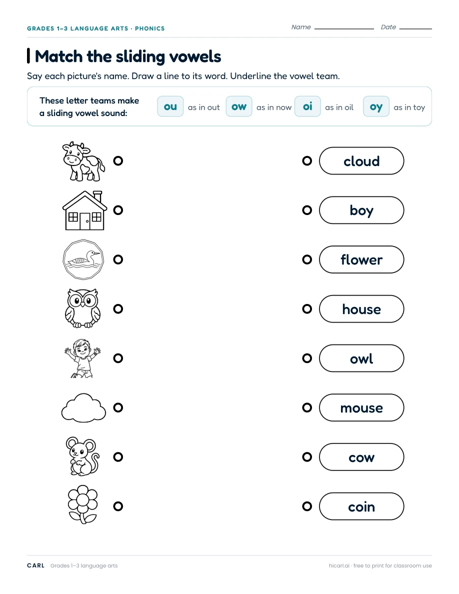 Vowel team and diphthong worksheets preview