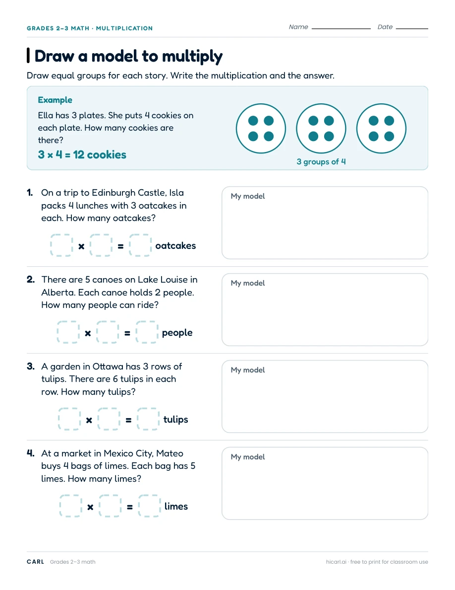 Multiplication models and division worksheets preview