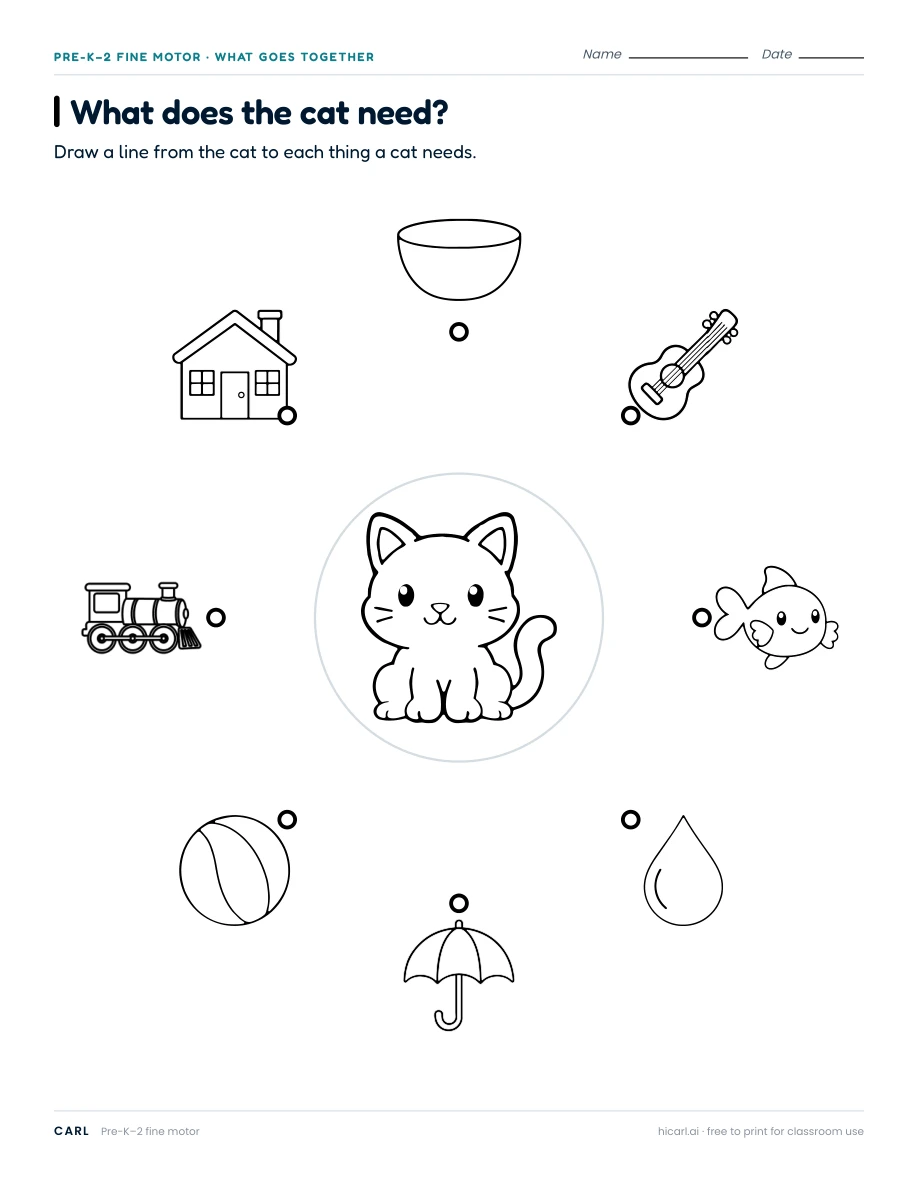 What does the cat need? worksheet preview