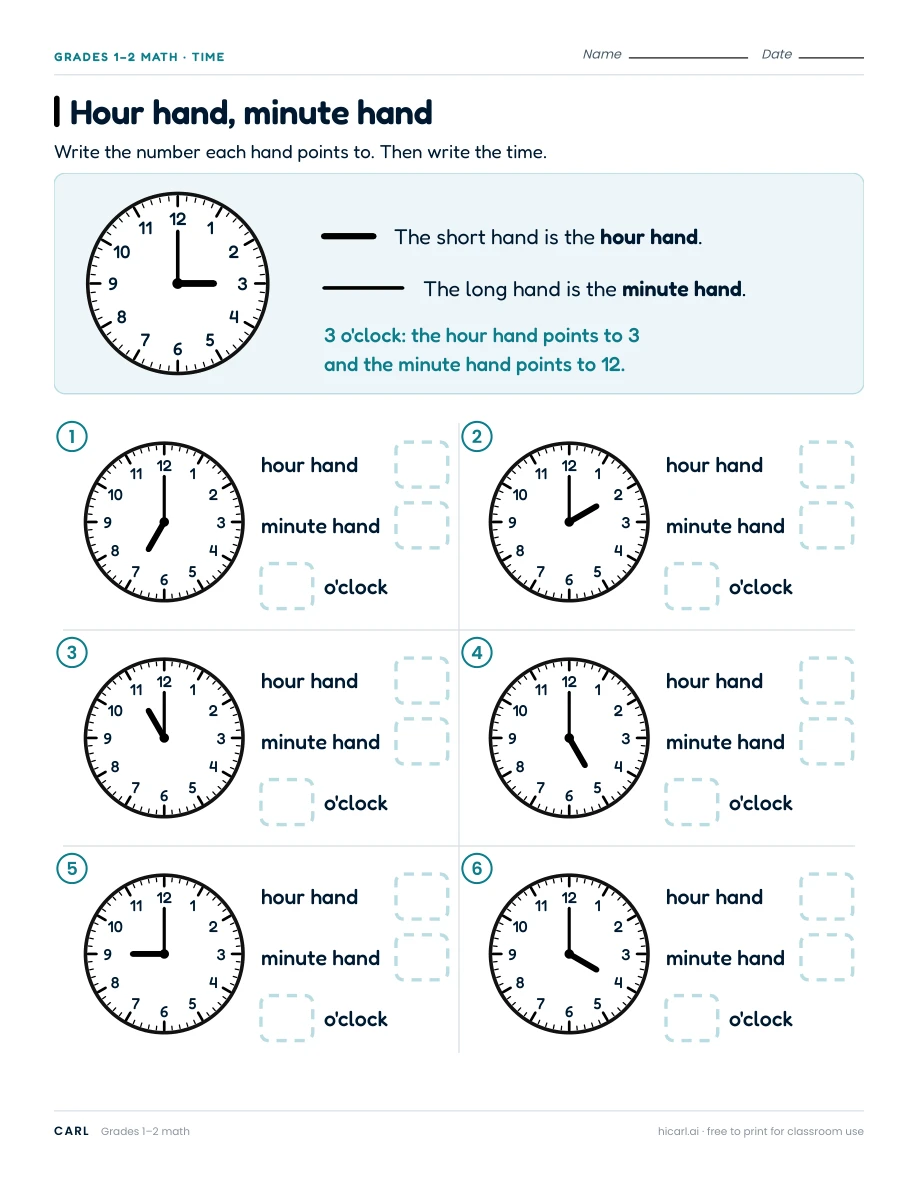Time and clock worksheets preview