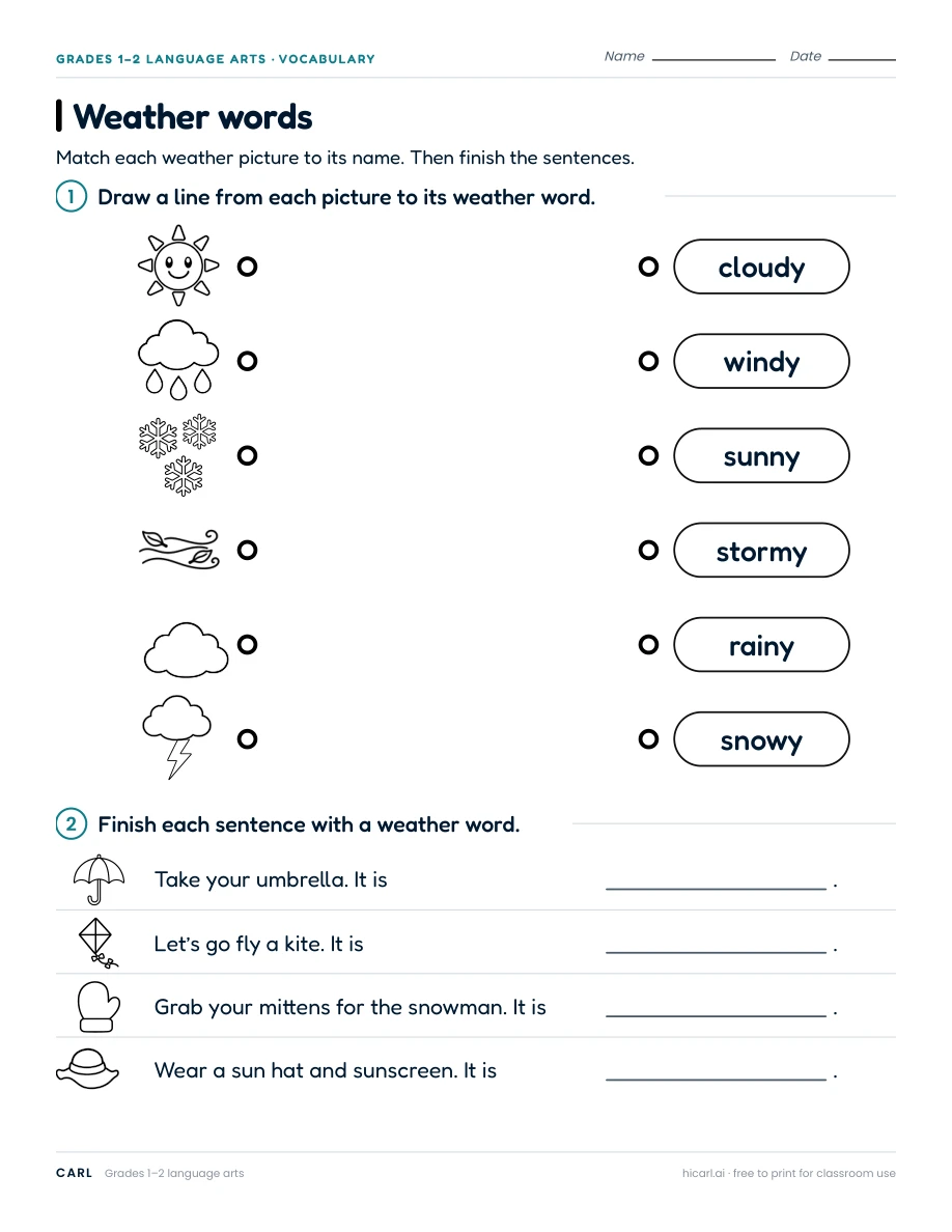 Picture vocabulary worksheets preview