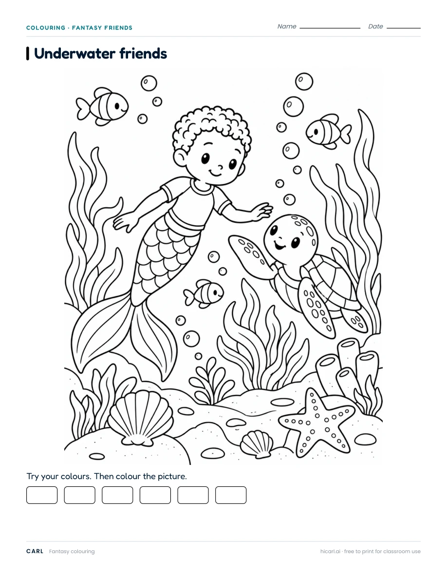 Underwater Friends 1 colouring page preview