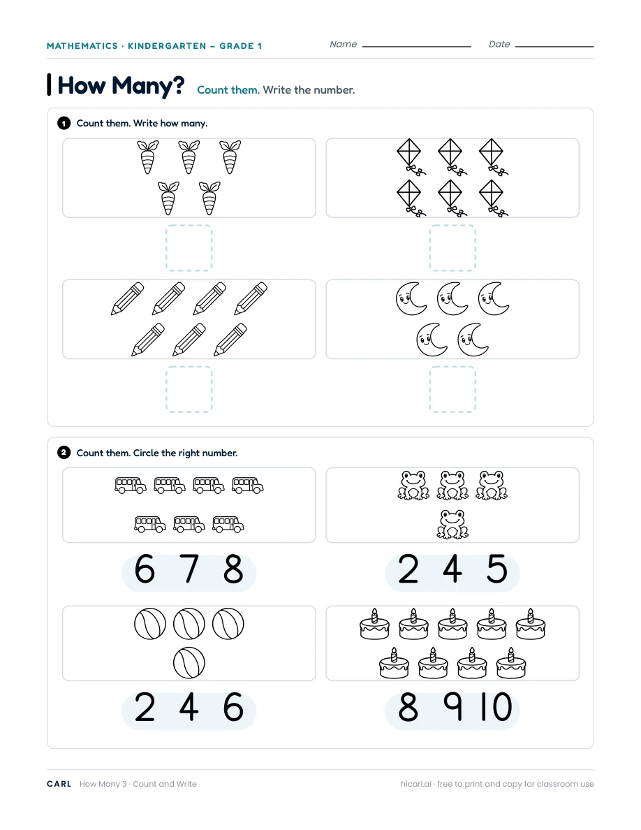 Count and write, sheet 3 — page 1 of 1
