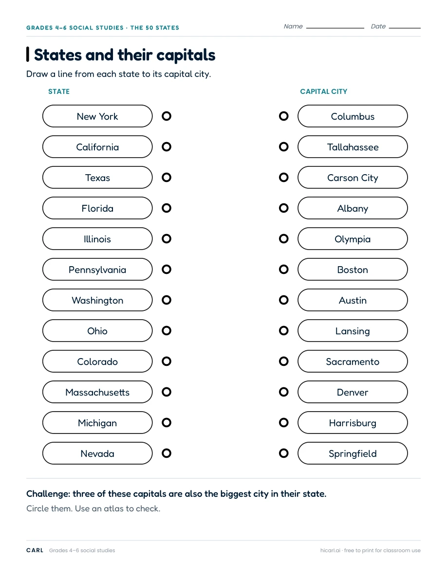 US capital map practice worksheets preview
