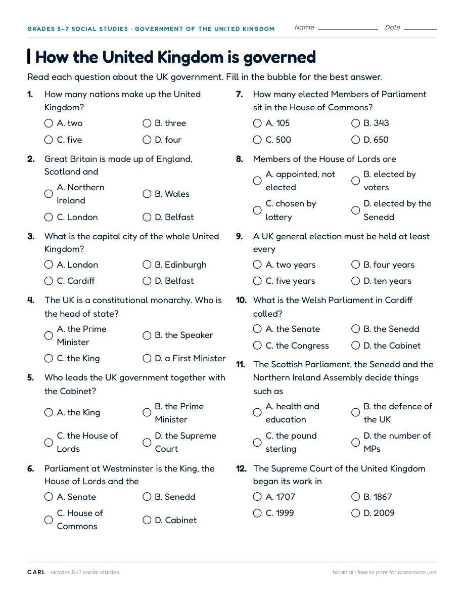 Mexico and UK government worksheets preview