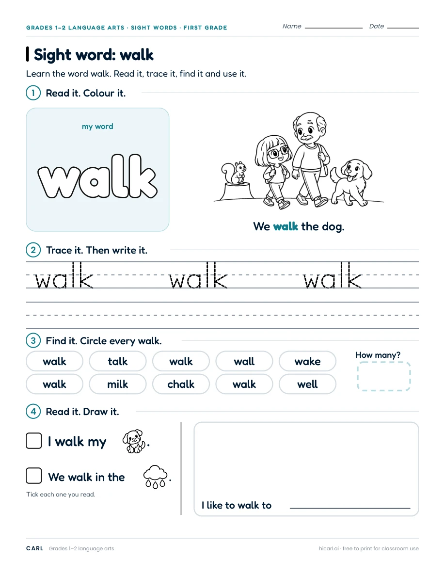 Sight word: walk preview