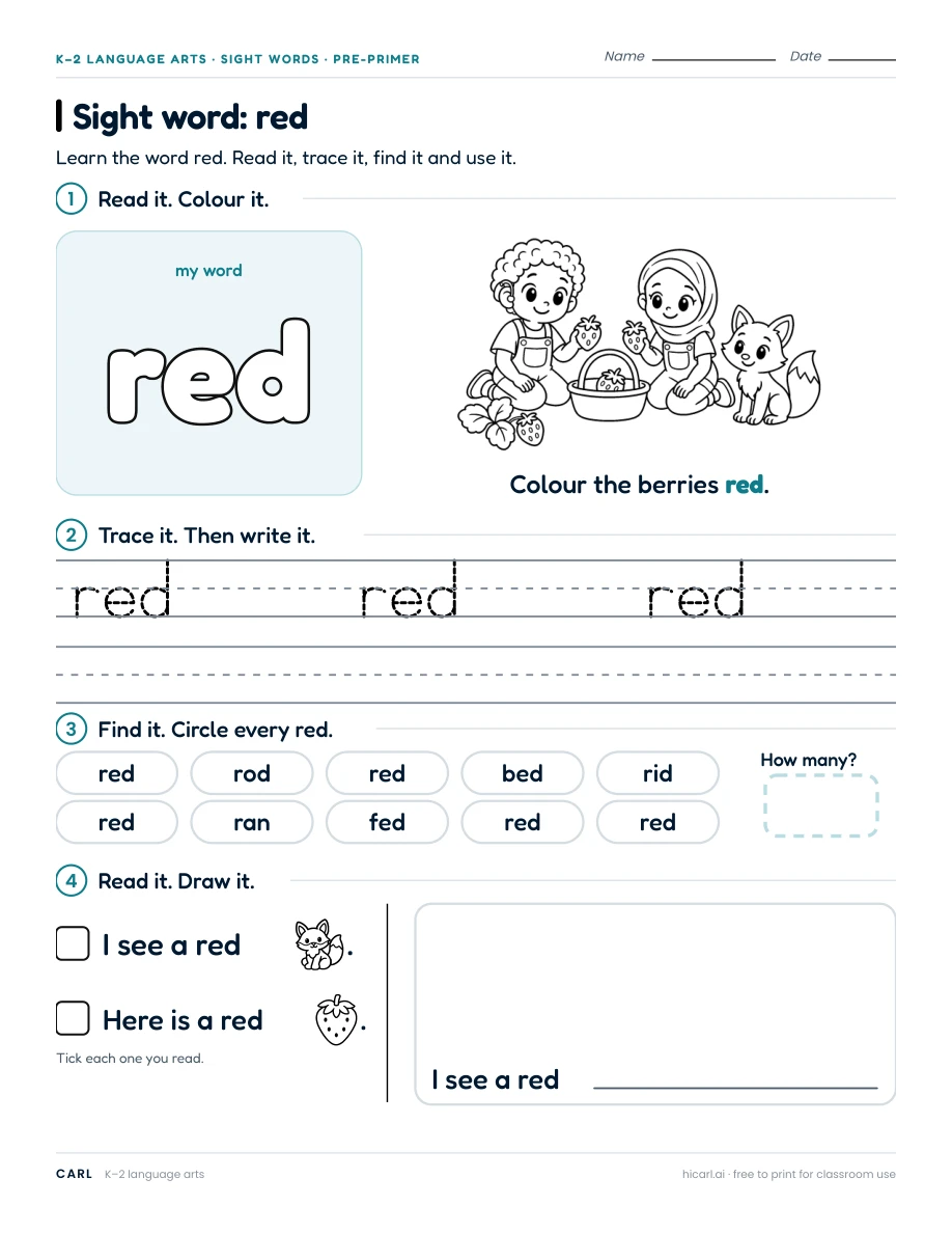Sight word: red preview