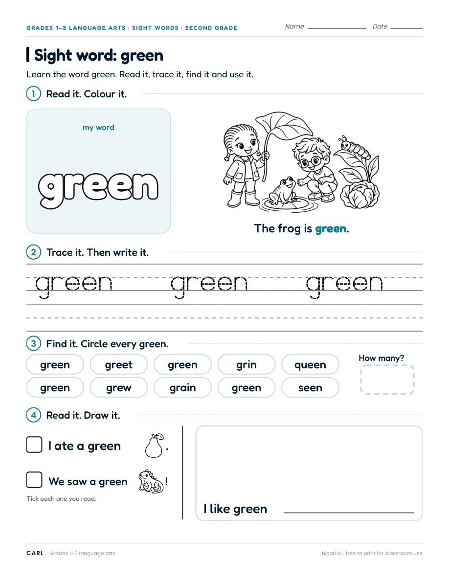 Sight word: green preview