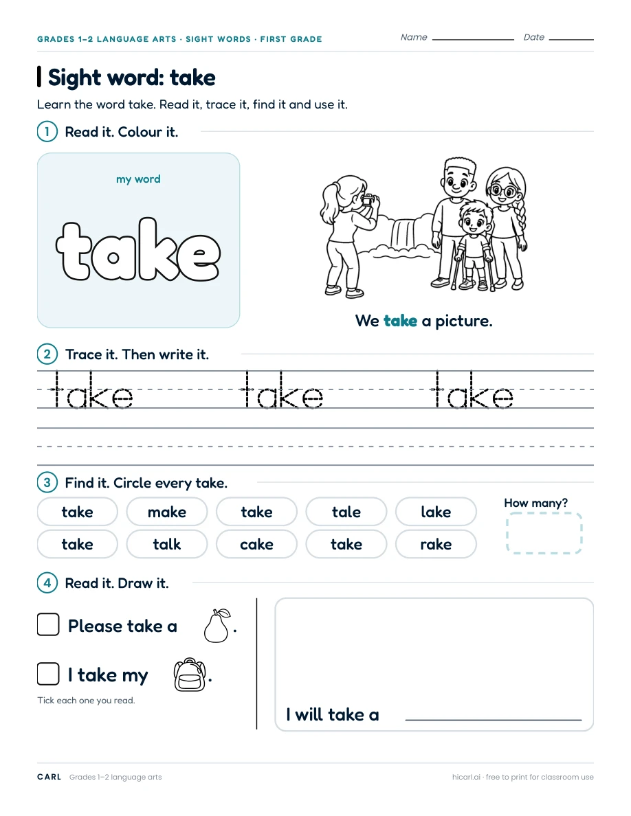 Sight word: take preview