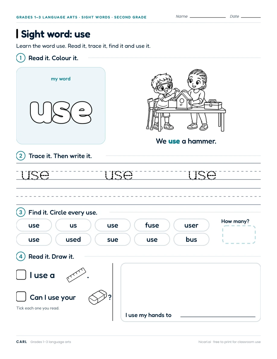 Sight word: use preview