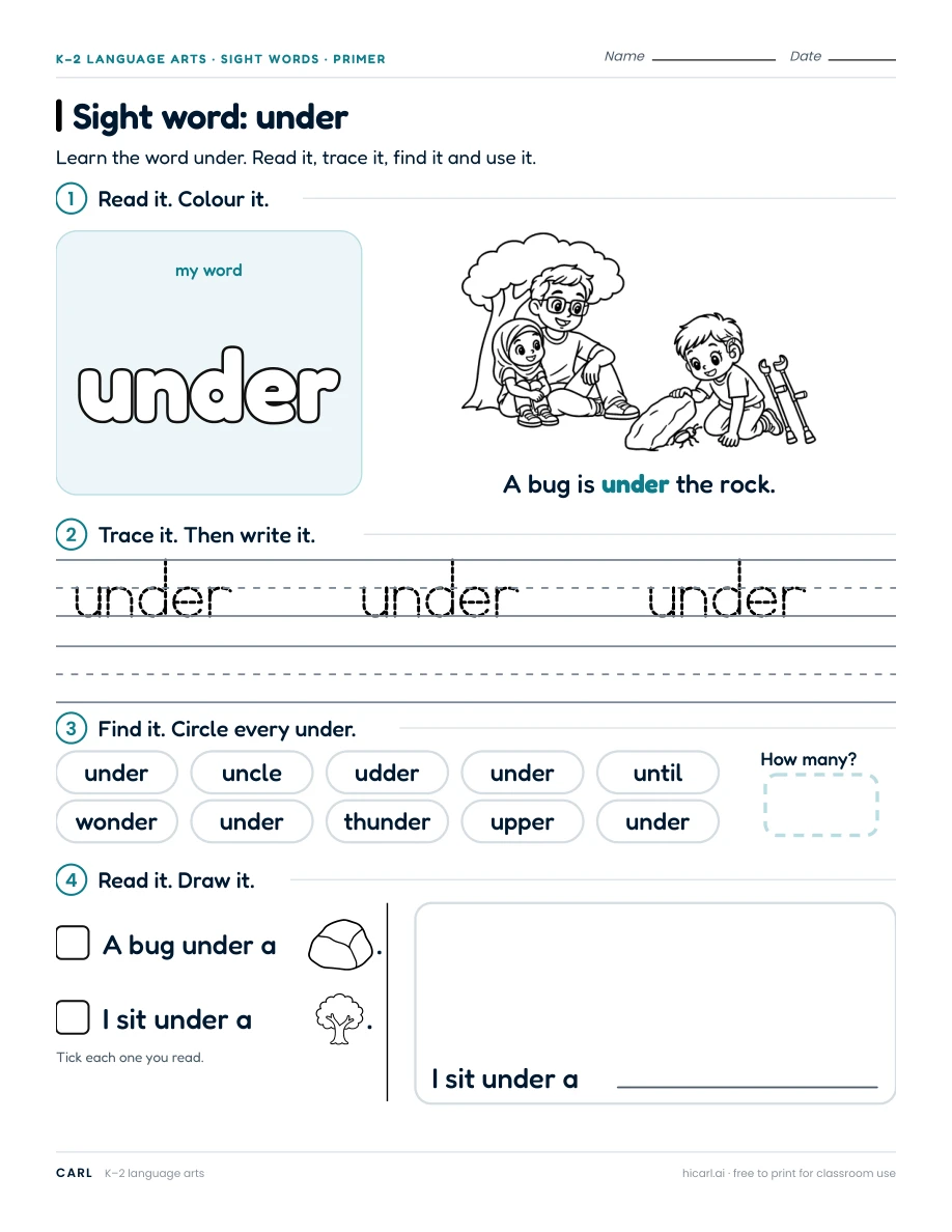 Sight word: under preview