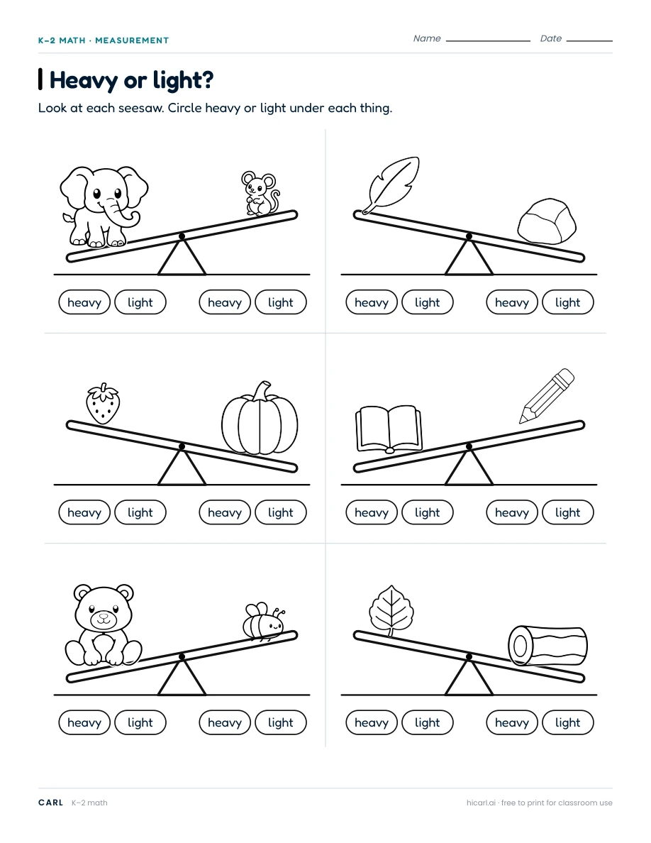 Measurement worksheets preview