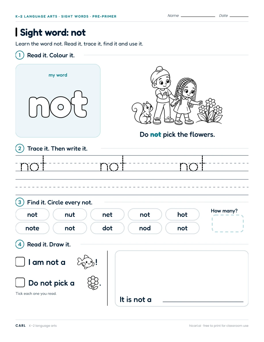 Sight word: not preview