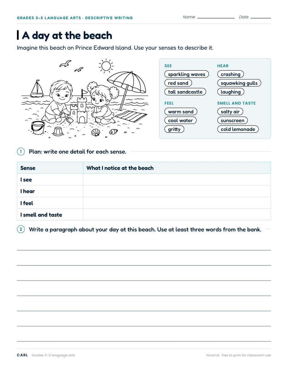 Descriptive and personal paragraph worksheets preview