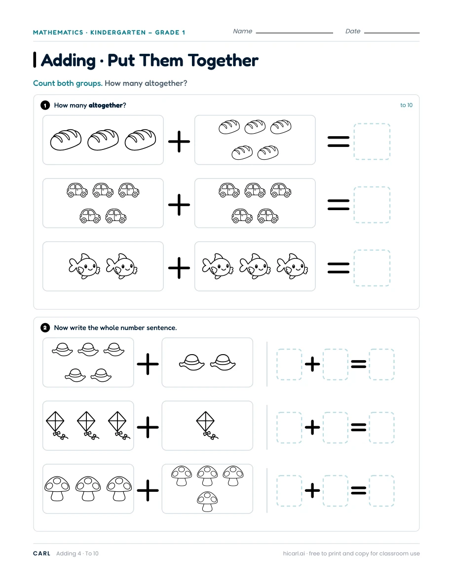 Addition to 10, sheet 4 — page 1 of 1