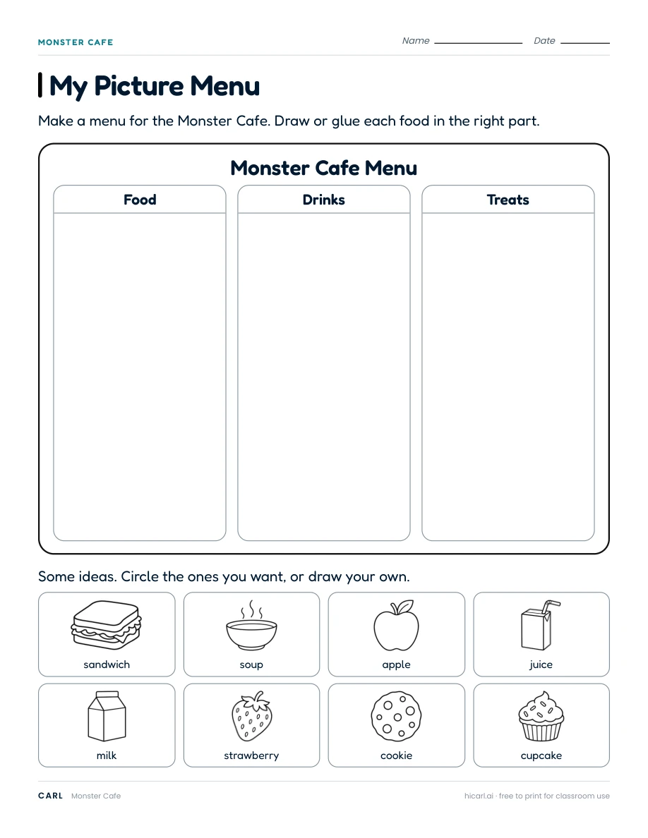Monster Cafe activities preview