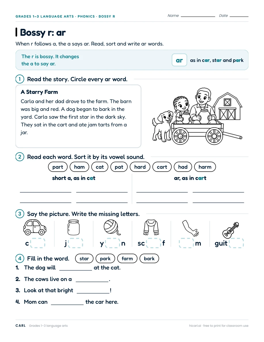 R-controlled vowel worksheets preview