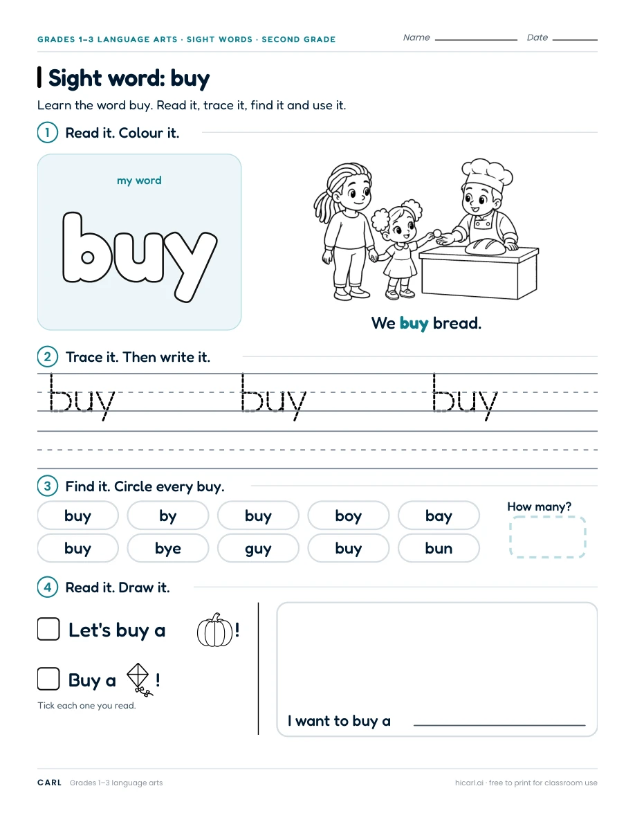 Sight word: buy preview