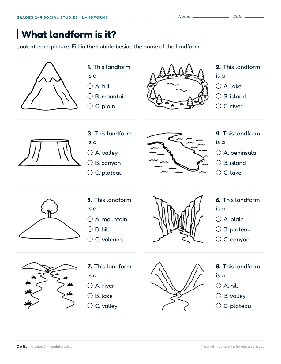 What landform is it? worksheet preview