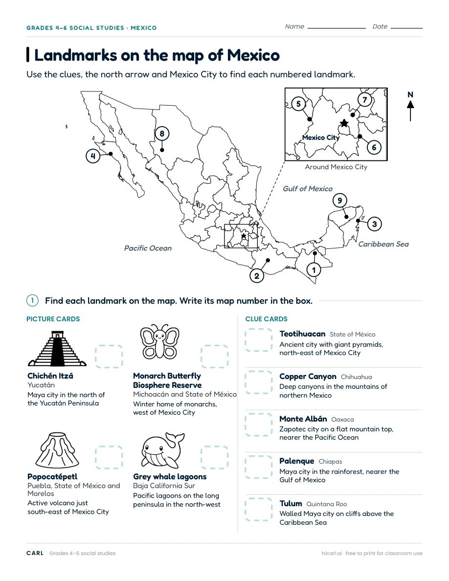 Mexico and UK map practice worksheets preview