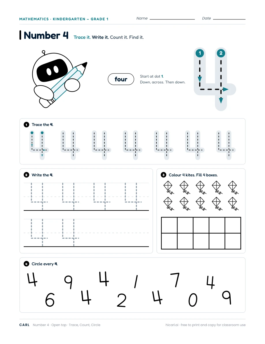 Number 4 worksheet, open top — page 1 of 1