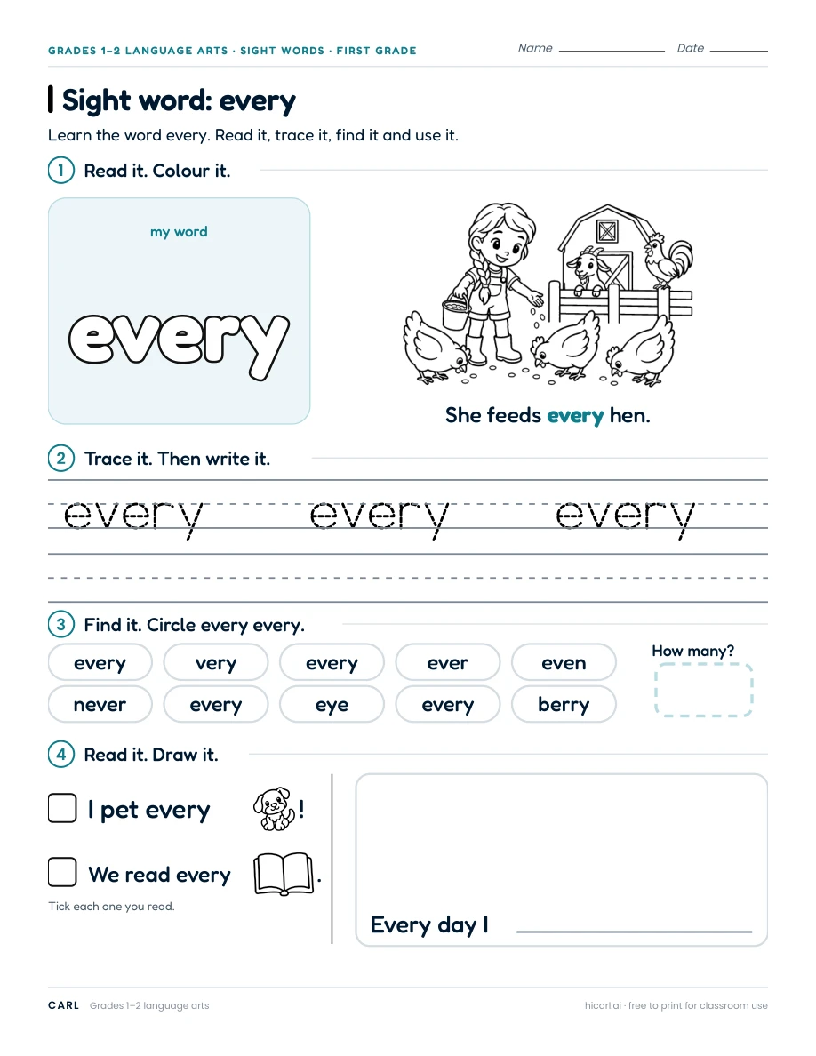 Sight word: every preview