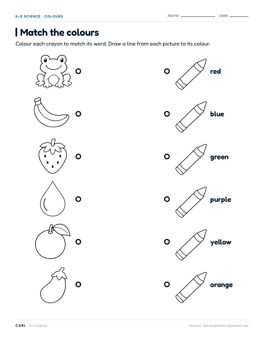 Colours and rainbow order worksheets preview