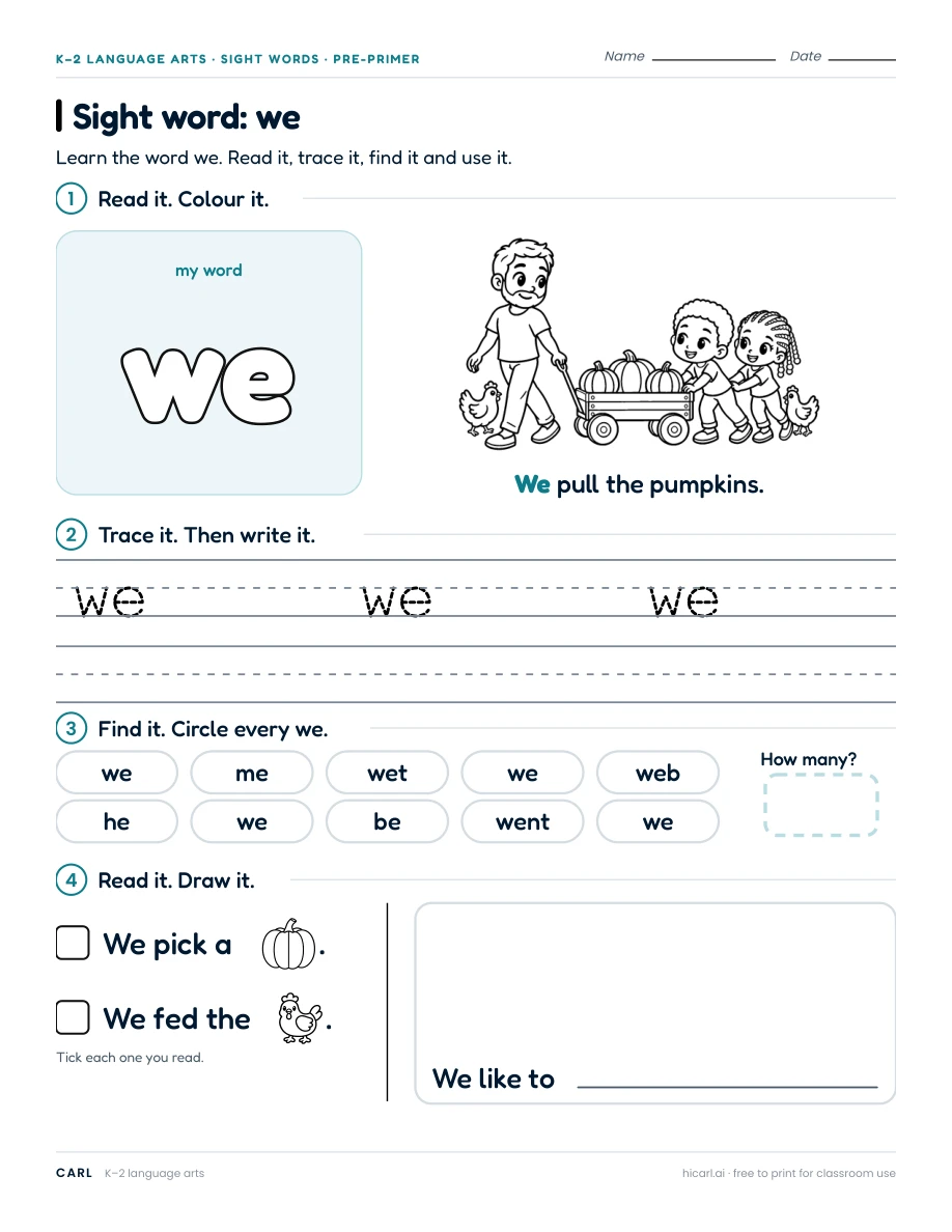 Sight word: we preview