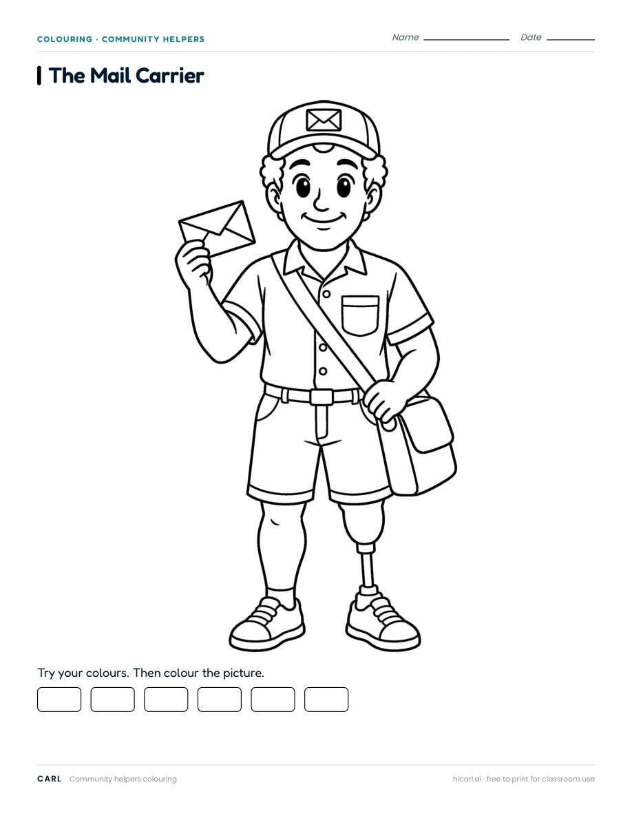 Inclusive community helper colouring pages preview