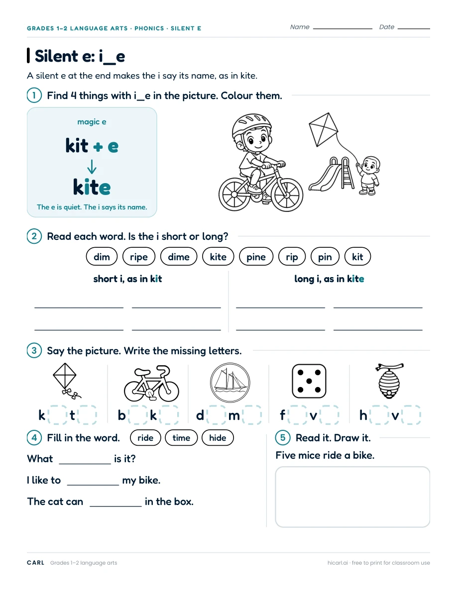 Silent e worksheets preview