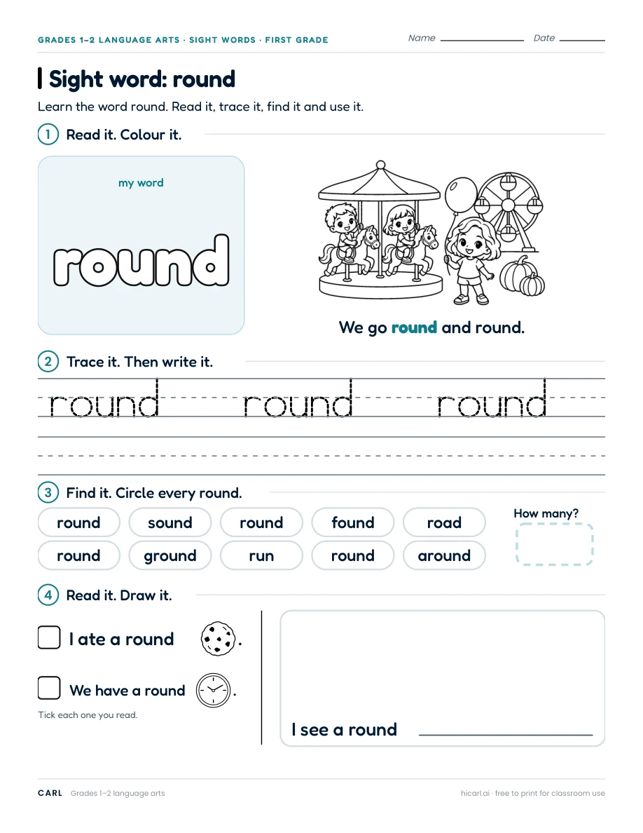 Sight word: round preview