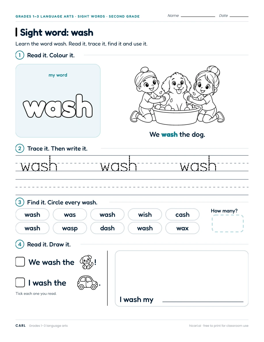 Sight word: wash preview