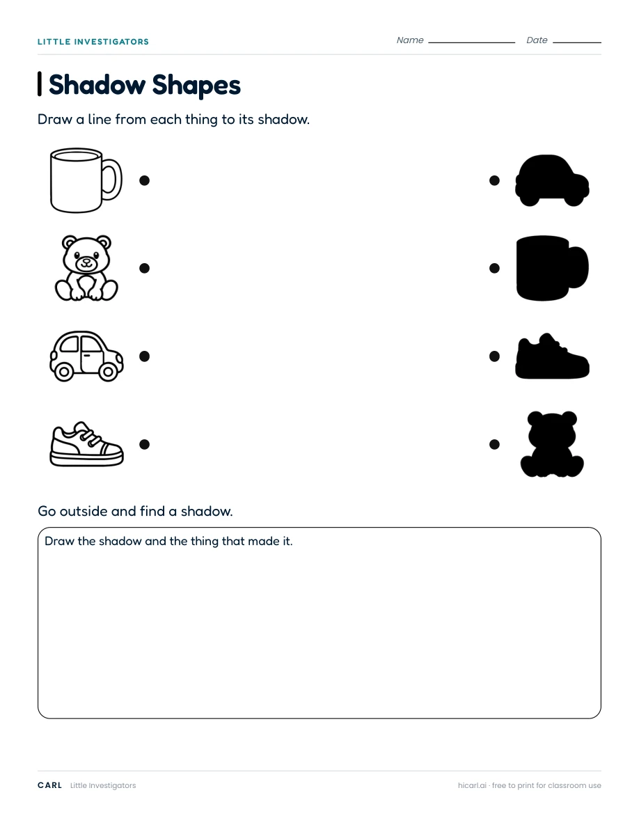 Little Investigators: Shadow Shapes worksheet preview