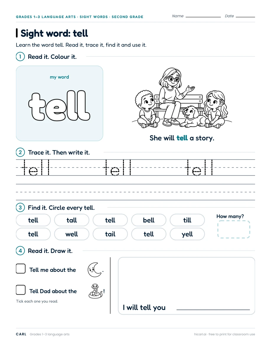 Sight word: tell preview