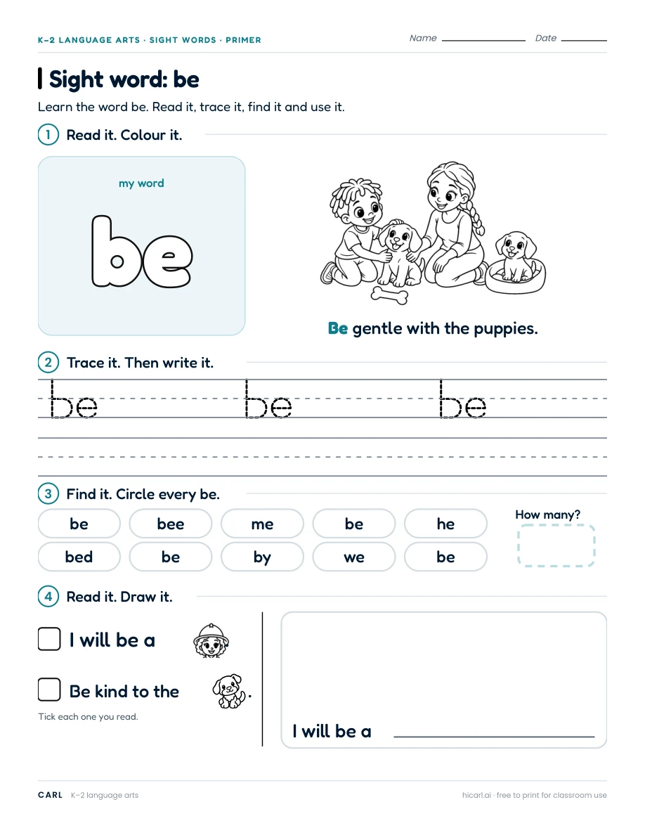 Sight word: be preview