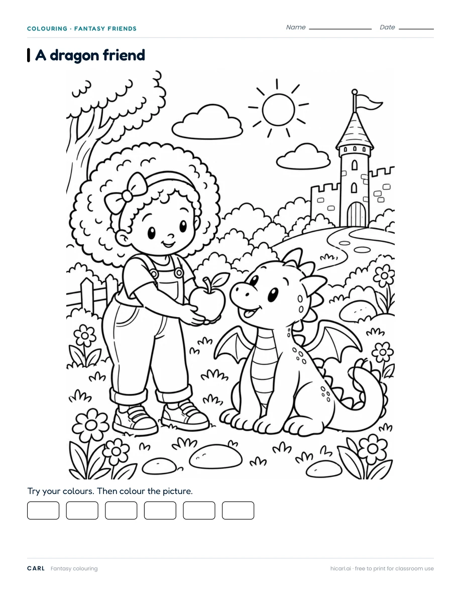 A Dragon Friend colouring page preview