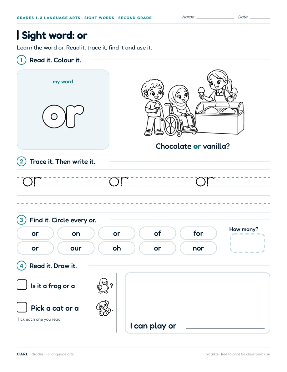 Sight word: or preview