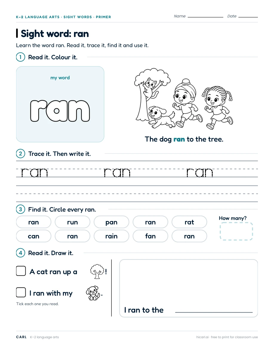 Sight word: ran preview